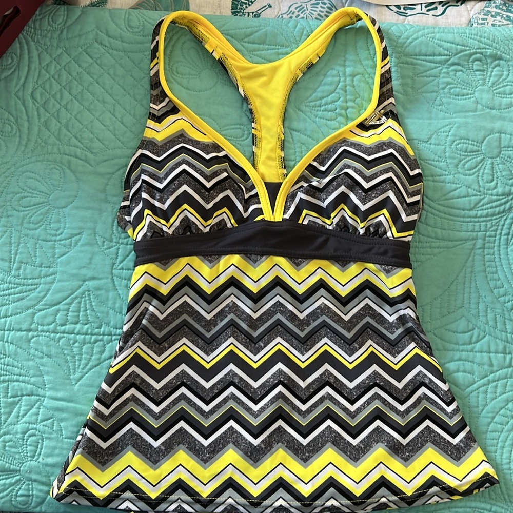 Bright yellow swimsuit top, razorback in a size 8, new never worn